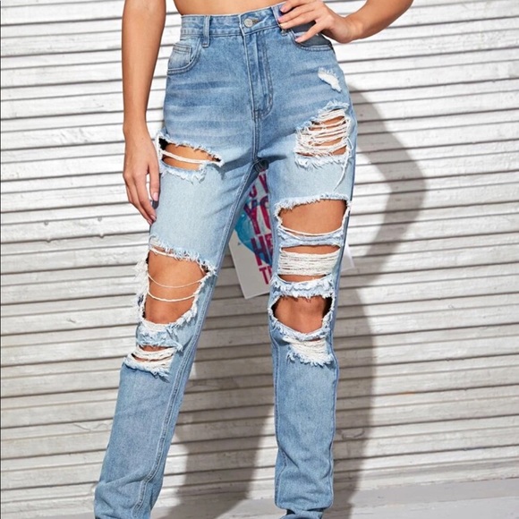 high waisted ripped jeans - Picture 1 of 4